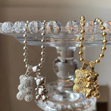 Metal Crystal Bears Silver Pendant Choker Necklace for Women Girls