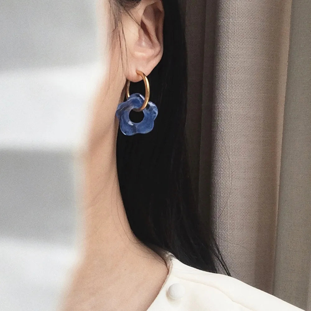 Flower Geometric Resin Circle Hoop Earrings Travel Jewelry