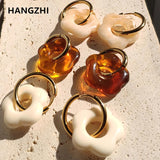 Flower Geometric Resin Circle Hoop Earrings Travel Jewelry