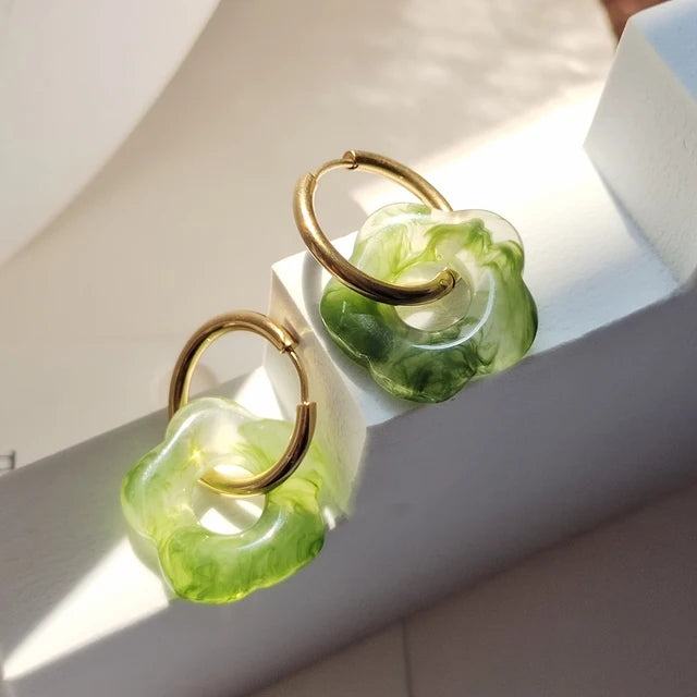 Flower Geometric Resin Circle Hoop Earrings Travel Jewelry