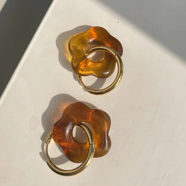 Flower Geometric Resin Circle Hoop Earrings Travel Jewelry