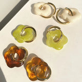 Flower Geometric Resin Circle Hoop Earrings Travel Jewelry