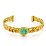 Stainless Steel Natural Stone Geometric Bangle for Women
