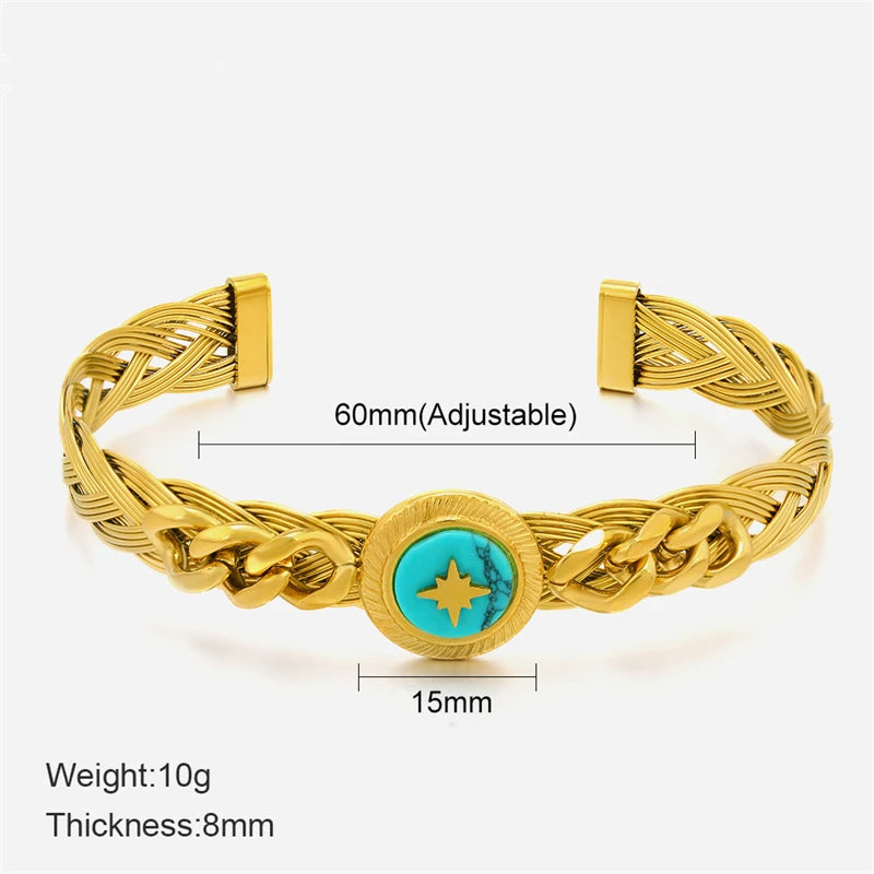 Stainless Steel Natural Stone Geometric Bangle for Women