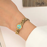 Stainless Steel Natural Stone Geometric Bangle for Women