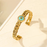Stainless Steel Natural Stone Geometric Bangle for Women