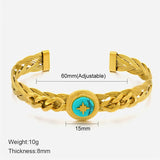 Stainless Steel Natural Stone Geometric Bangle for Women