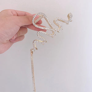 Snake Wave Rhinestone Hair Clip Tassel Accessory