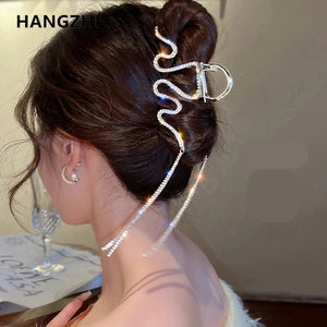 Snake Wave Rhinestone Hair Clip Tassel Accessory