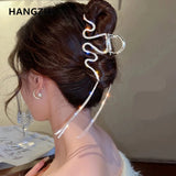Snake Wave Rhinestone Hair Clip Tassel Accessory