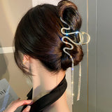 Snake Wave Rhinestone Hair Clip Tassel Accessory