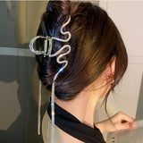Snake Wave Rhinestone Hair Clip Tassel Accessory
