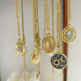 Enamel Star Sun Charm Necklace Natural Stones Pendant