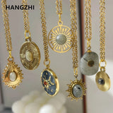 Enamel Star Sun Charm Necklace Natural Stones Pendant