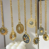 Enamel Star Sun Charm Necklace Natural Stones Pendant