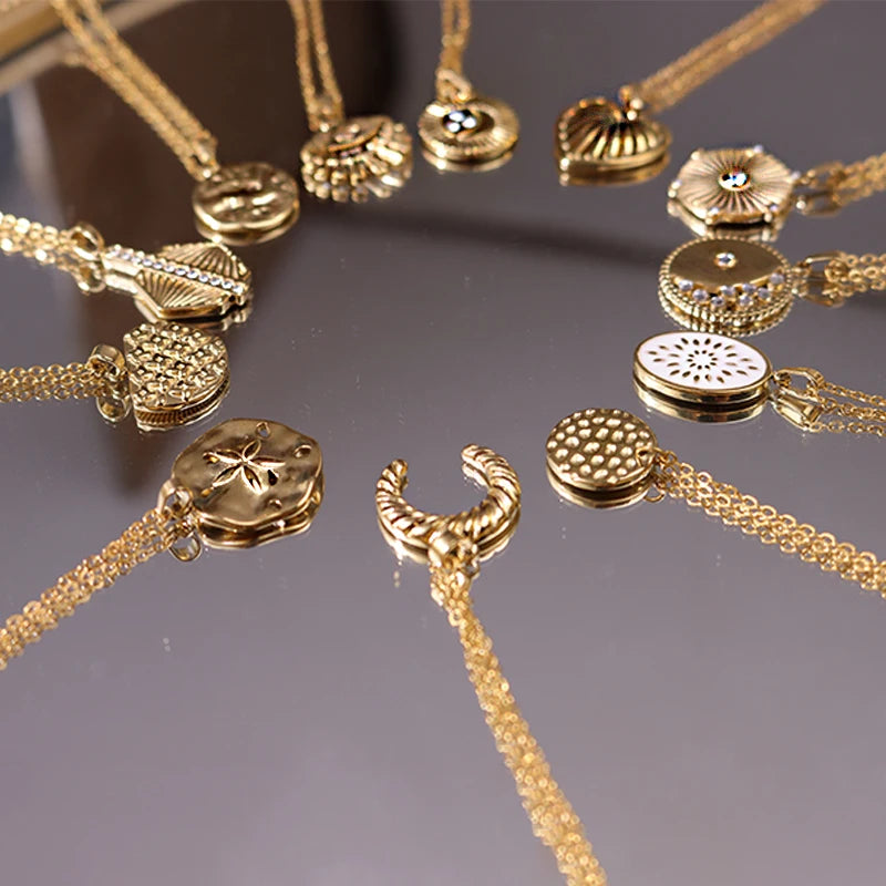 Vintage Moon Star Rhinestone Pendant Necklace