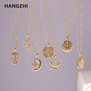 Vintage Moon Star Rhinestone Pendant Necklace