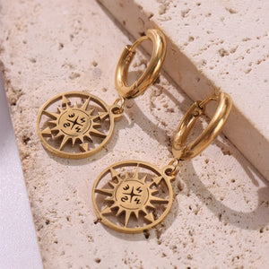 Vintage Compass Sun Circle Oval Earrings for Women Girls