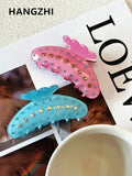 Rhinestone Acrylic Hair Claw Geometric Shark Clip