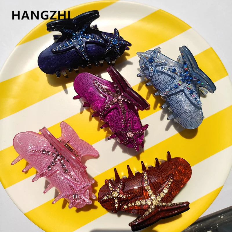 Colorful Rhinestone Starfish Hair Clip for Women