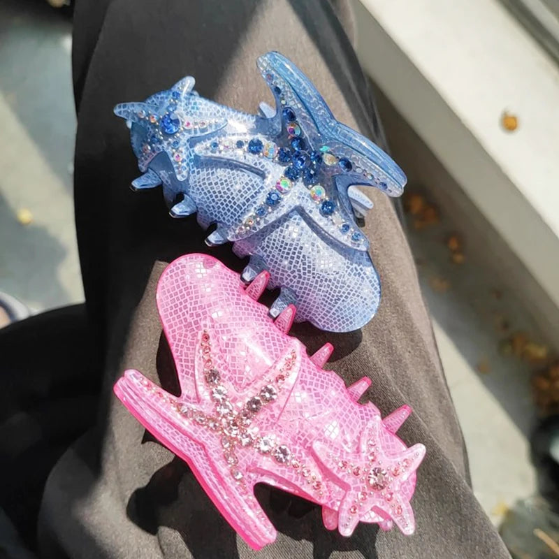 Colorful Rhinestone Starfish Hair Clip for Women