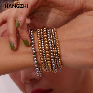 Vintage Silver Beaded Elastic Bracelet for Women
