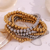 Vintage Silver Beaded Elastic Bracelet for Women