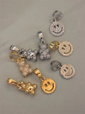 Metal Bear Zircon Crystal Smiley Pendant Necklace Silver