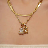 Metal Bear Zircon Crystal Smiley Pendant Necklace Silver