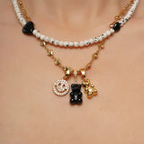 Metal Bear Zircon Crystal Smiley Pendant Necklace Silver