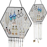 Hexagon Hanging Earring Holder with Hanging Hooks for Necklaces