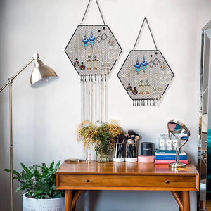Hexagon Hanging Earring Holder with Hanging Hooks for Necklaces
