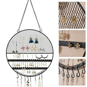 Earring Holder Wall Mounted Jewelry Organizer Grid Display Hooks Black