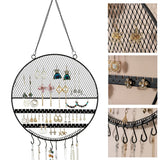 Earring Holder Wall Mounted Jewelry Organizer Grid Display Hooks Black