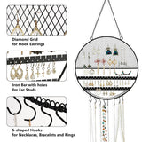 Earring Holder Wall Mounted Jewelry Organizer Grid Display Hooks Black