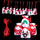 Christmas Advent Calendar Countdown Bag with Clips Stickers 24PCS