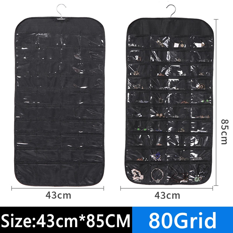 Double Sided Hanging Jewelry Organizer 80Grids Necklace Bracelet Earring Storage