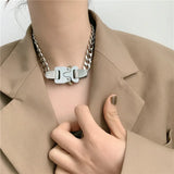 Metal Lock Buckle Necklace Hip-hop Cuban Chain for Couples
