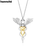 Caduceus Tooth Pendant Necklace Medical Snake Scepter Crystal Dental Jewelry