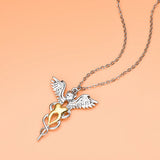 Caduceus Tooth Pendant Necklace Medical Snake Scepter Crystal Dental Jewelry