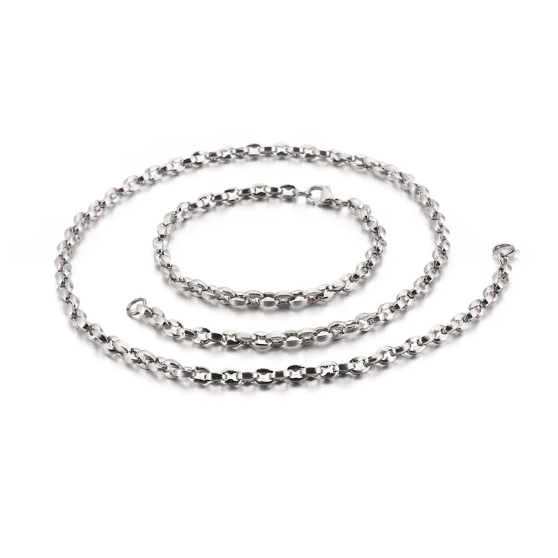 HaoYi Stainless Steel Coffee Bean Chain Bracelet Necklace Set For Men