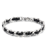 Cuban Chain Bracelet Men Women Leather Cuff Jewelry