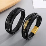 Feather Leather Bracelet For Men Multilayer Chain
