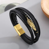 Feather Leather Bracelet For Men Multilayer Chain