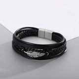Feather Leather Bracelet For Men Multilayer Chain