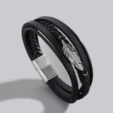 Feather Leather Bracelet For Men Multilayer Chain