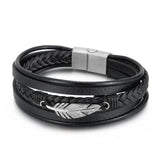 Feather Leather Bracelet For Men Multilayer Chain
