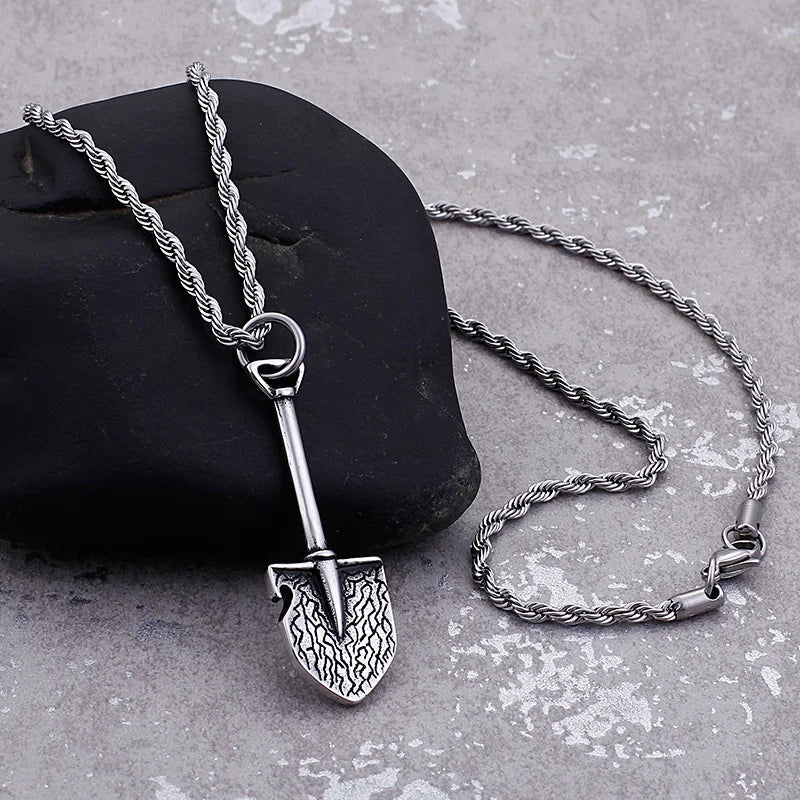HaoYi Stainless Steel Shovel Pendant Necklace For Men Vintage Jewelry