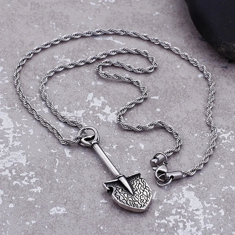HaoYi Stainless Steel Shovel Pendant Necklace For Men Vintage Jewelry