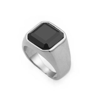 Stainless Steel Square Men's Ring Silver Zircon Jewelry